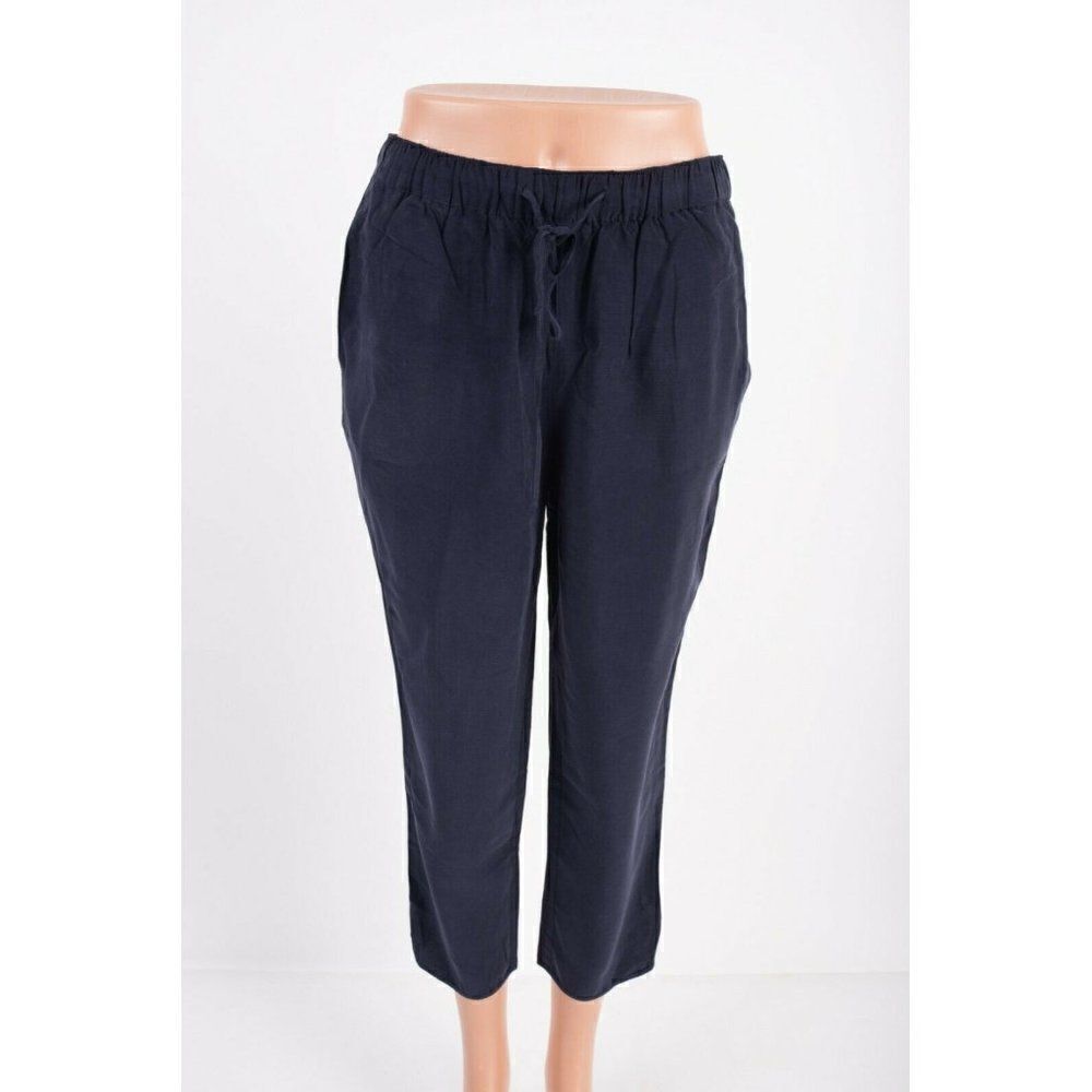 Boden Womens Lottie Trousers Pants UK 14P US 10P Navy Blue Curpo Drawstring NWT